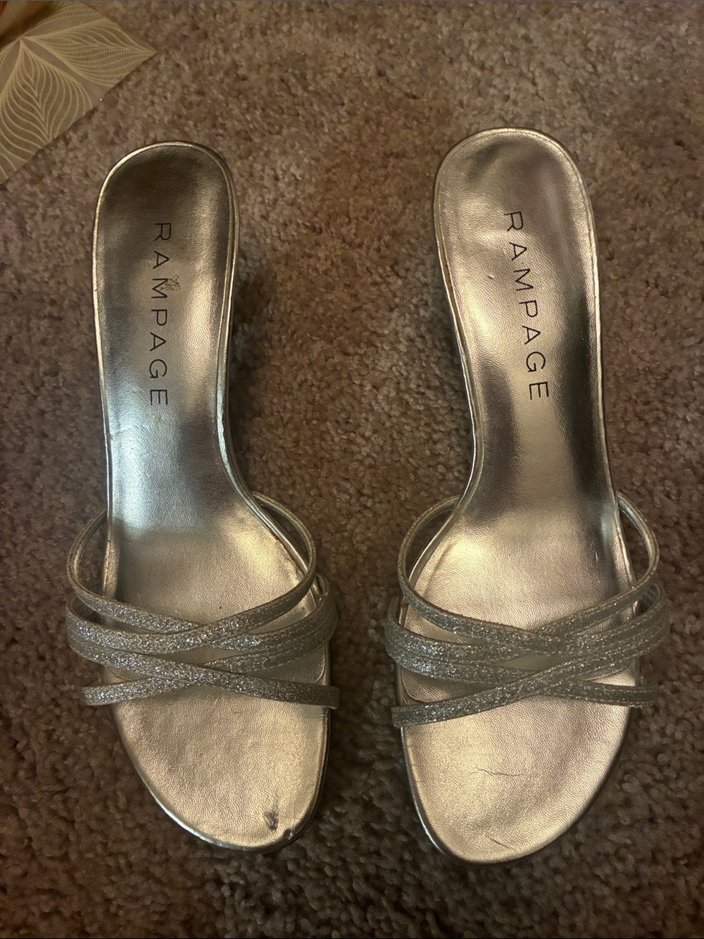 Rampage Silver Glitter Strappy Mules
